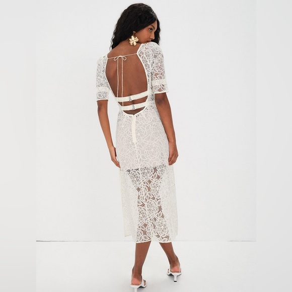 NWT For Love & Lemons Marilyn Midi Dress / Ivory / Size Medium - Picture 4 of 9